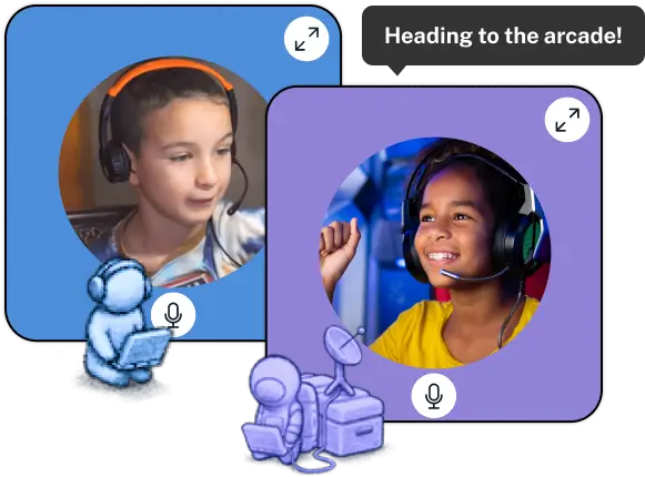 Two students connected using headsets