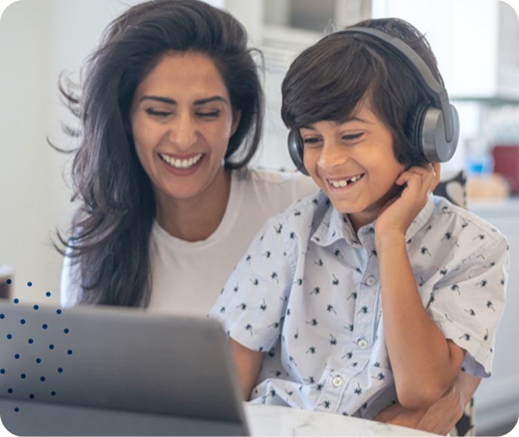 Mother and son smiling