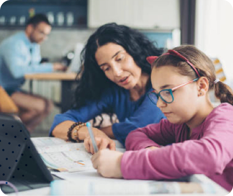 Mother and daugther doing homework together
