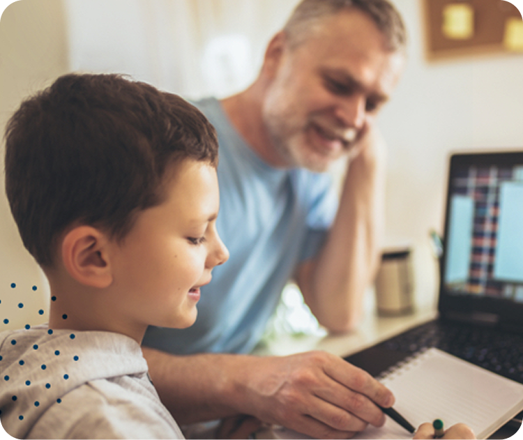 Father and son doing homework