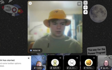 Boy wearing a hat on a video call
