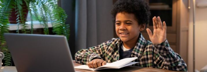 little boy studying